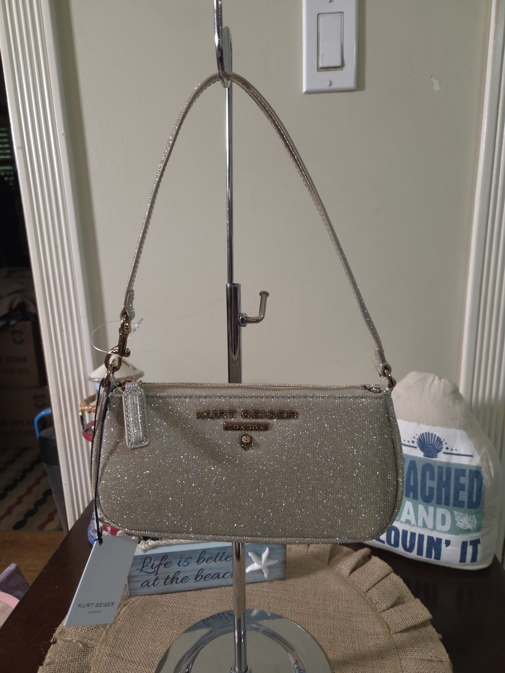 NWT Kurt Geiger Highgate Small Sparkle Silver Bag